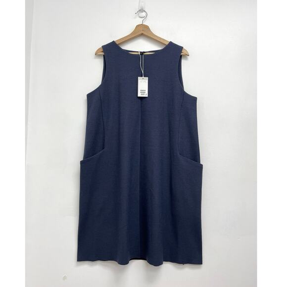 NWT COS Wool-Blend Mixed Media A-Line Minimalist Jumper Shift Dress Pocket Large - Picture 2 of 13